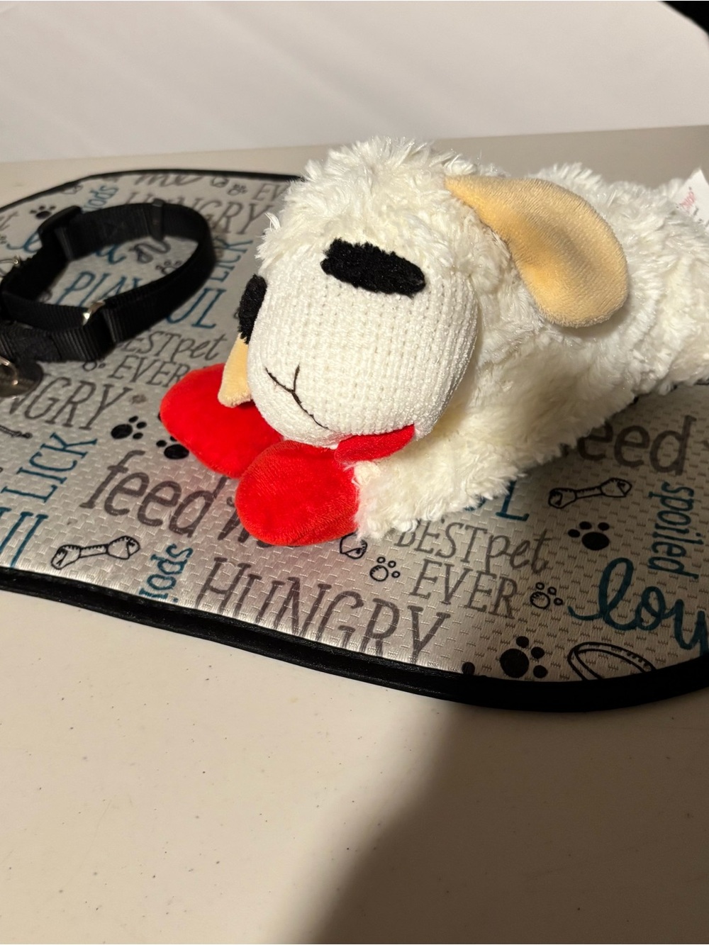 Plush Lamb Dog Toy - colar and dog mat lot.  Good cond